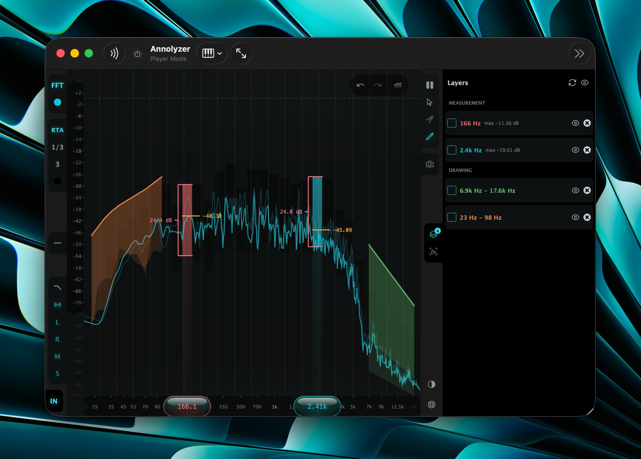 Annolyzer spectrum analyzer in dark theme